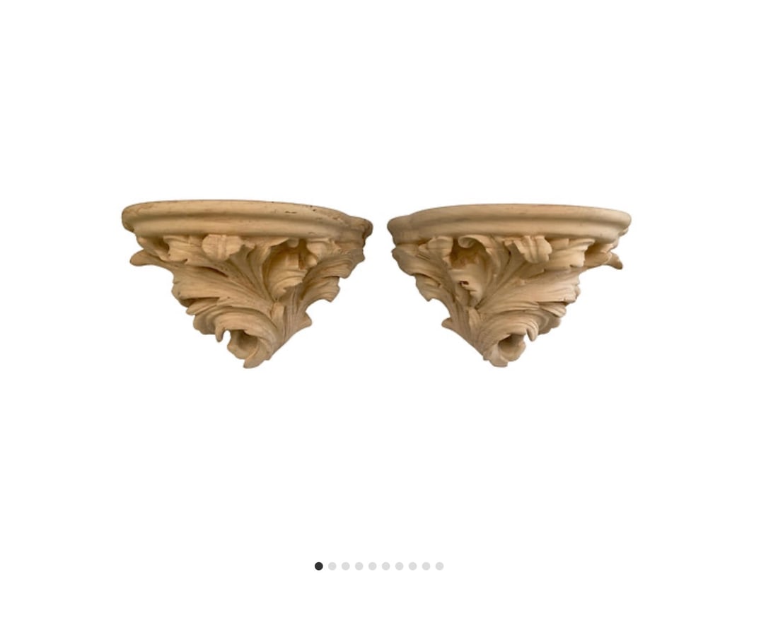 Michael Taylor Acanthus Leaf Wall Brackets Natural - a Pair: 14"W x 10"D x 12"H Michael Taylor Designed Acanthus Leaf Wall Brackets natural - a pair. Beatiful hand carved details a true pair.