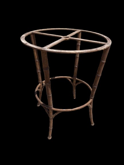 Michael Taylor Bamboo Bar Table Base Brown: 34"W x 34"D x 41"H Michael Taylor Designed Bamboo Bar Table Base Brown frame ready to be touched up no top. Pick up address Perris, CA 92570