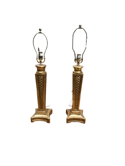 Michael Taylor Pair of Neoclassical Table Lamps in Gilt Finish (1 of 3)