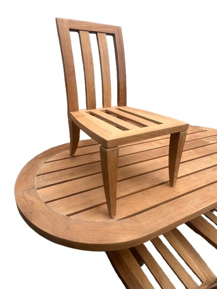 Michael Taylor Patio Bay Teak Side Dining Chair: 20"W x 29"D x 36"H Michael Taylor Patio Bay Teak Side Dining Chair we have 4 lots available. Pick up address Perris, CA 92570