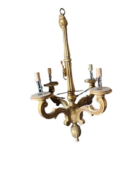 Michael Taylor Regency 5 Arm Gilt Wood Chandelier: 36"W x 36"D x 36"H Michael Taylor Designed Regency 5 Arm Gilt Wood Chandeleir , beautifully hand carved. Pick up address Perris, CA 92570