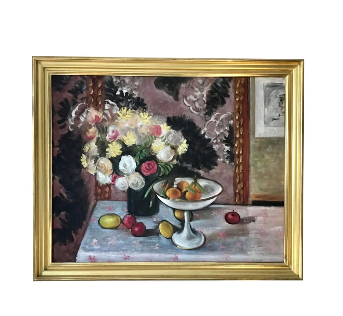 Henri Matisse Style Painting: 52"W x 3"D x 42.5"H Henri Matisse Style Painting. Beautiful colors and detail work. Gorgeous Gilt frame.
