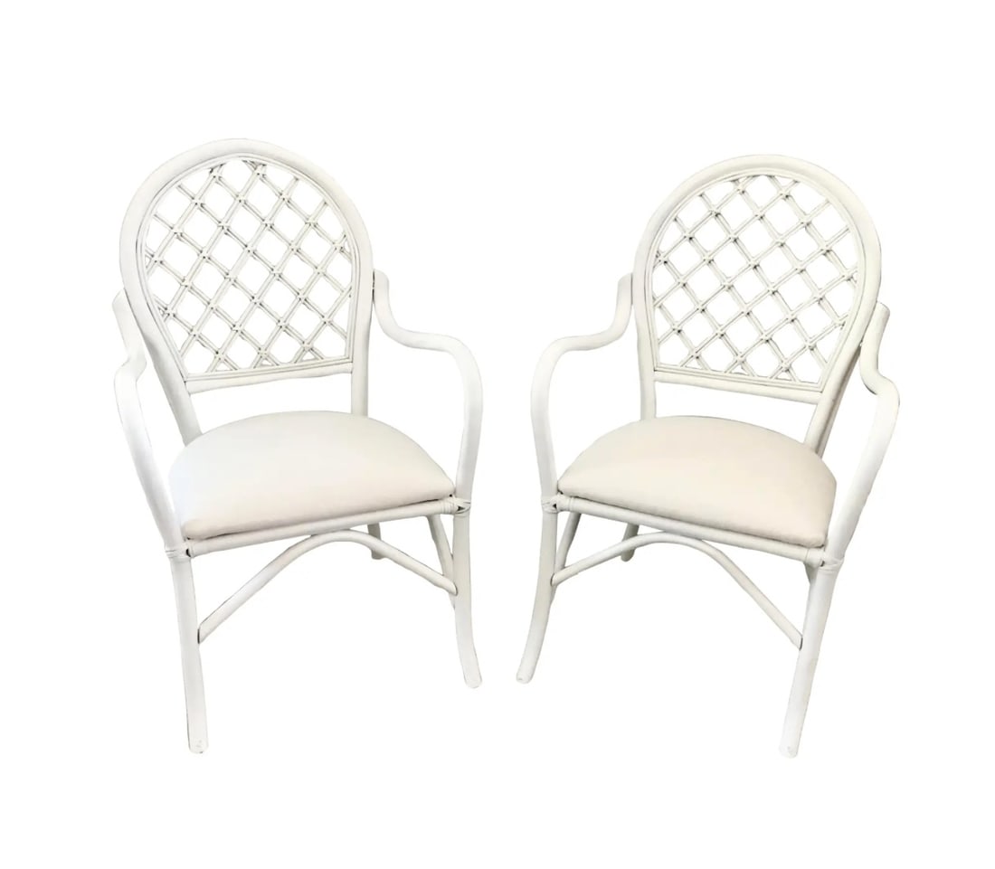 Fricks Reed Rattan Arm Chairs-Pair: 24"W x 23"D x 36"H Ficks Reed Rattan Arm Chairs-Pair