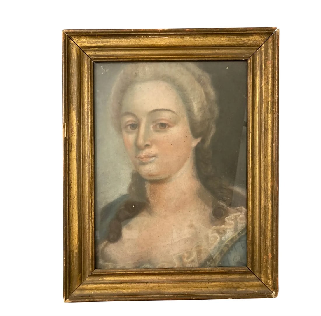 French 18th C Pastel Portrait Drawing of a Lady: 12"W x 1"D x 15"H French 18th C Pastel Portrait drawing of a lady.