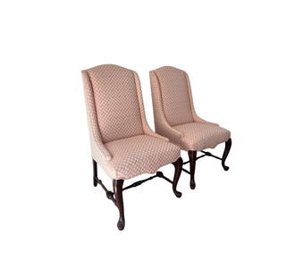Set of Ethan Allen Upholstered Chairs: Gorgeous set of Ethan Allen upholstered chairs with solid wood bases. The upholstery is in excellent condition. Few small marks on the wood bases from moving.