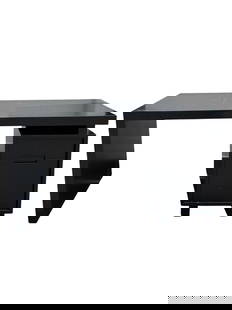 Black Ebonized Modern Desk: if you are looking for a clean modern sleek desk look no further! This black ebonized modern desk has a file drawer and another top drawer for storage. It needs a good polish on both the side. Some sc