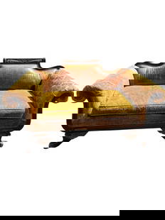 Old Hickory Tannery Empire Style Settee Sofa: Old Hickory Tannery produces heirloom quality sofas with hand, tied springs and down and foam filled cushions. This one has a terrific funky look with multiple print fabrics in velvet, and the back is