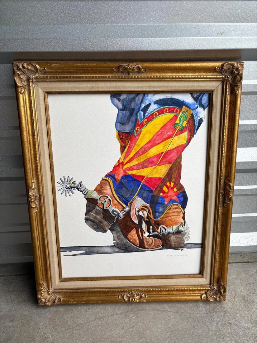 Original Signed Western Cowboy Watercolor Painting by M. Brennan (1 of 4)