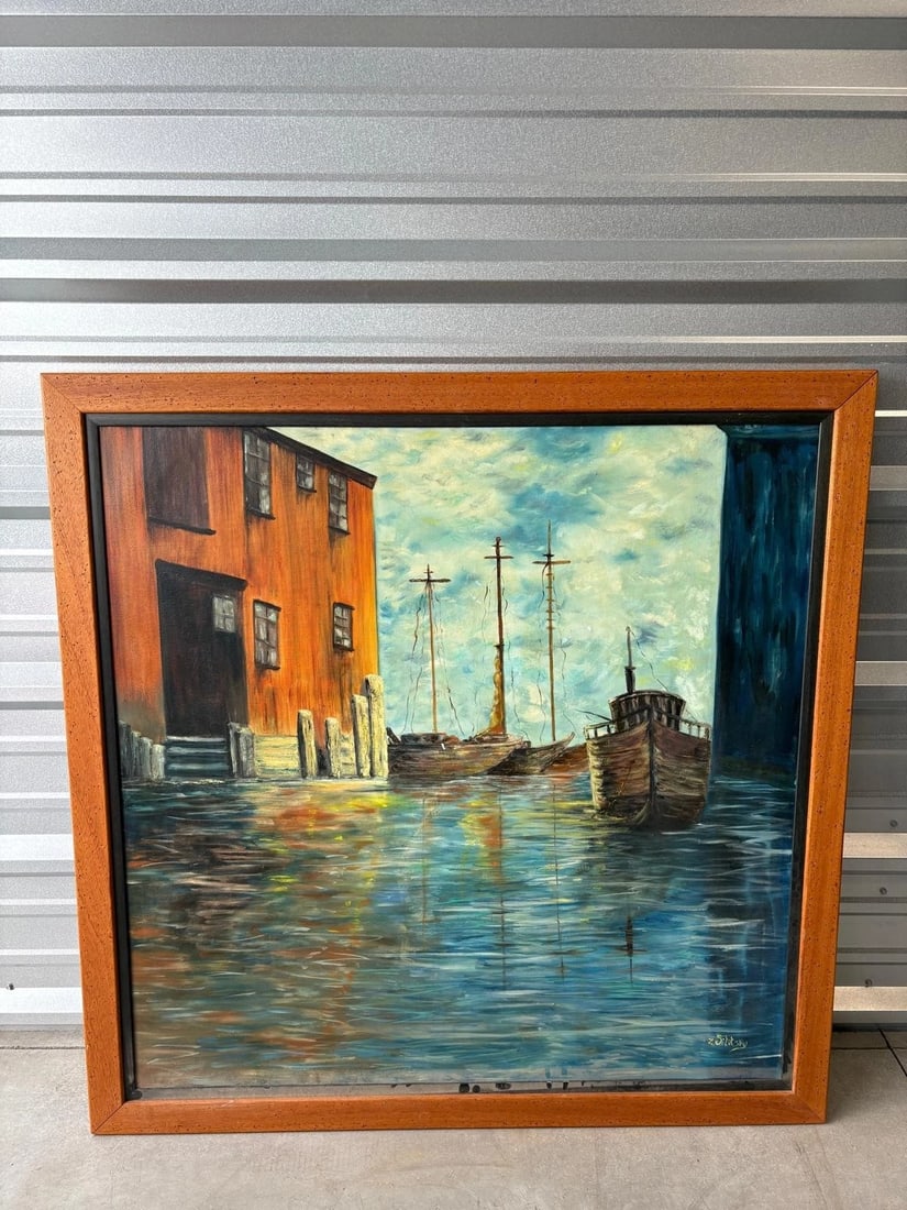 Original Oil Painting Signed Z. Silitsky of a Vintage Harbor Scene (1 of 3)