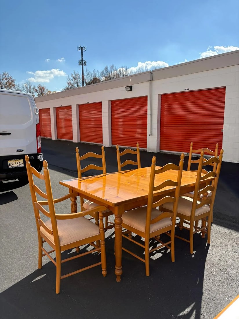 Solid Pine Dining Table and 6 Ladder Back Chairs with 2 Leaves - 2