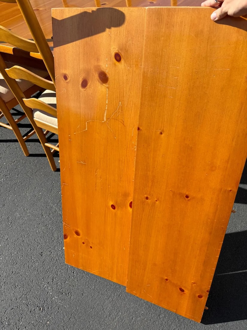 Solid Pine Dining Table and 6 Ladder Back Chairs with 2 Leaves - 7