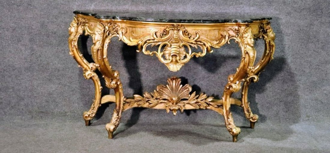 19th c giltwood figural marble to console (1 of 5)