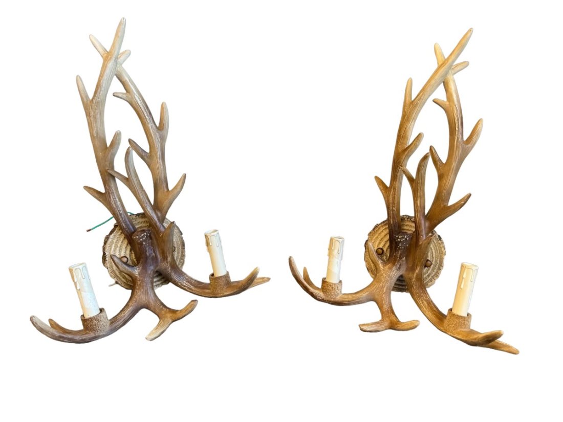 Pair of 2 light antler wall sconces (1 of 2)