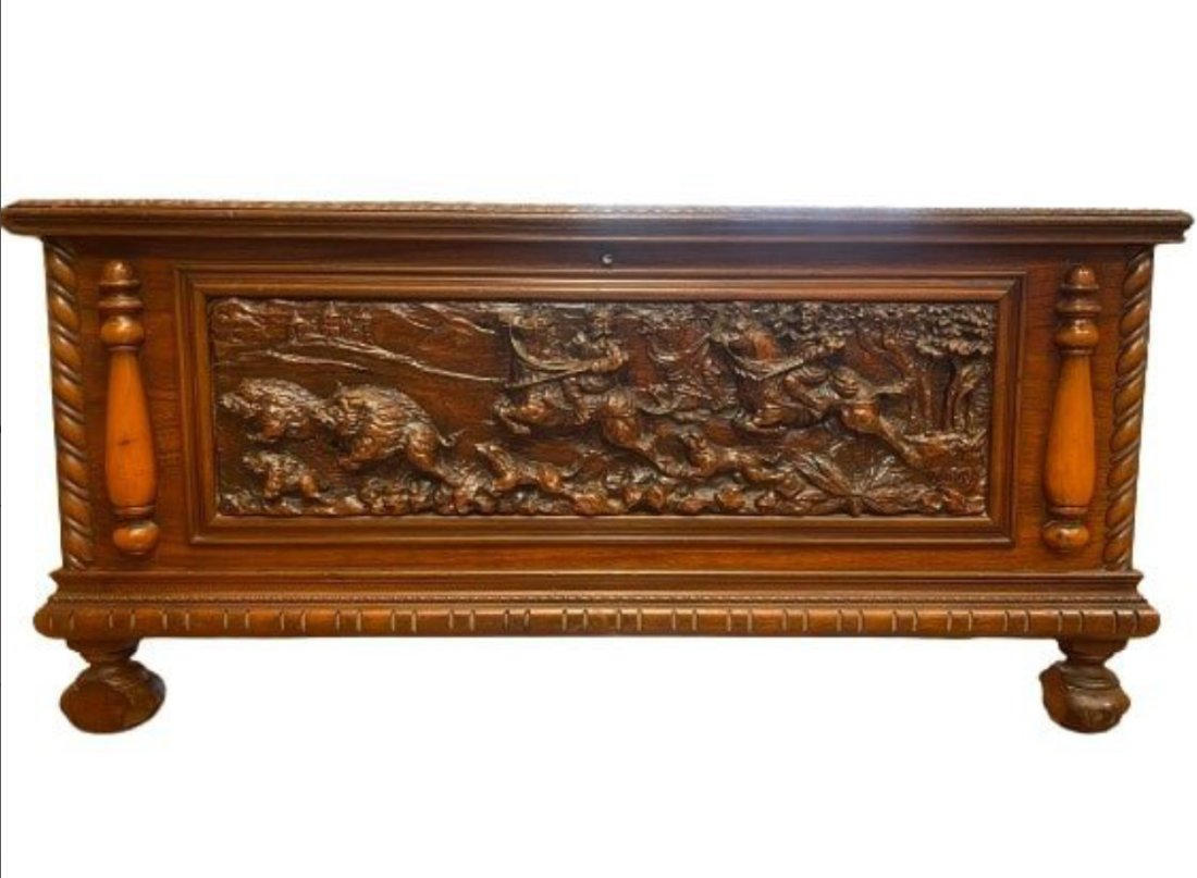 A Renaissance style hunting scene Cassone signed (1 of 7)