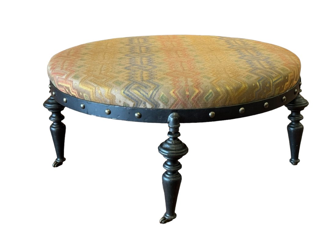 Round iron  upholstered ottoman (1 of 3)