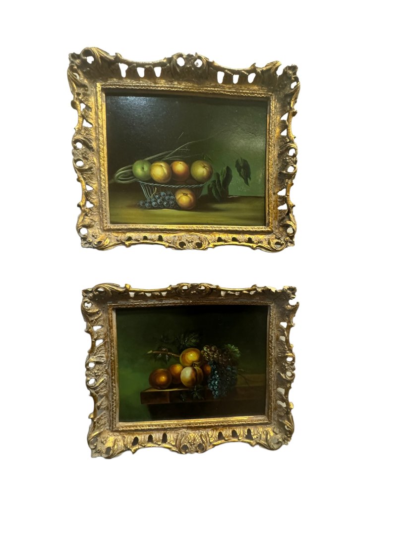Pair of still life oil on panels: Pair of still life oil on panels of flowers in giltwood frames Overall H13.5" W16"