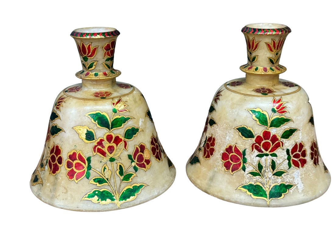 Pair of antique painted alabaster vases (1 of 4)