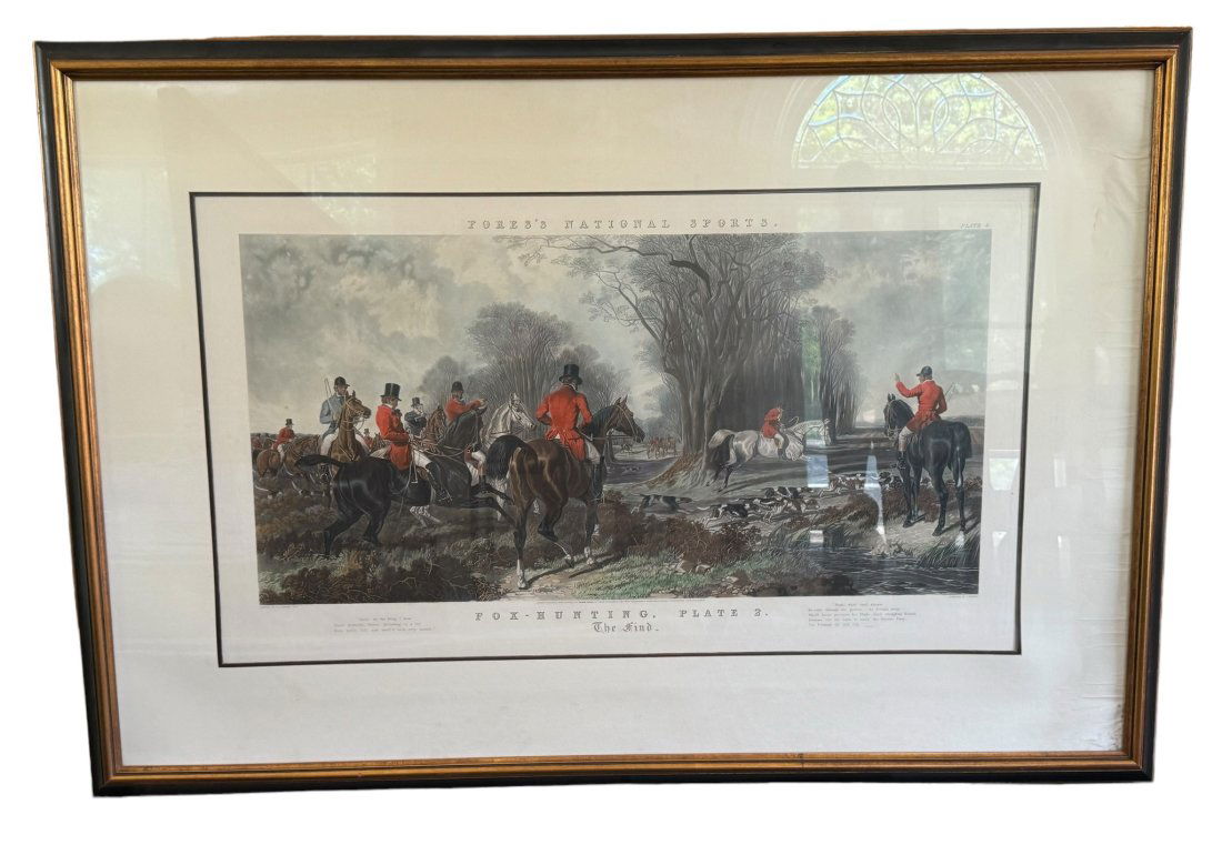 Large Antique Hunt Scene Engraving by J. Harris: Large antique hunt scene engraving by J. Harris. H 44" W 67"