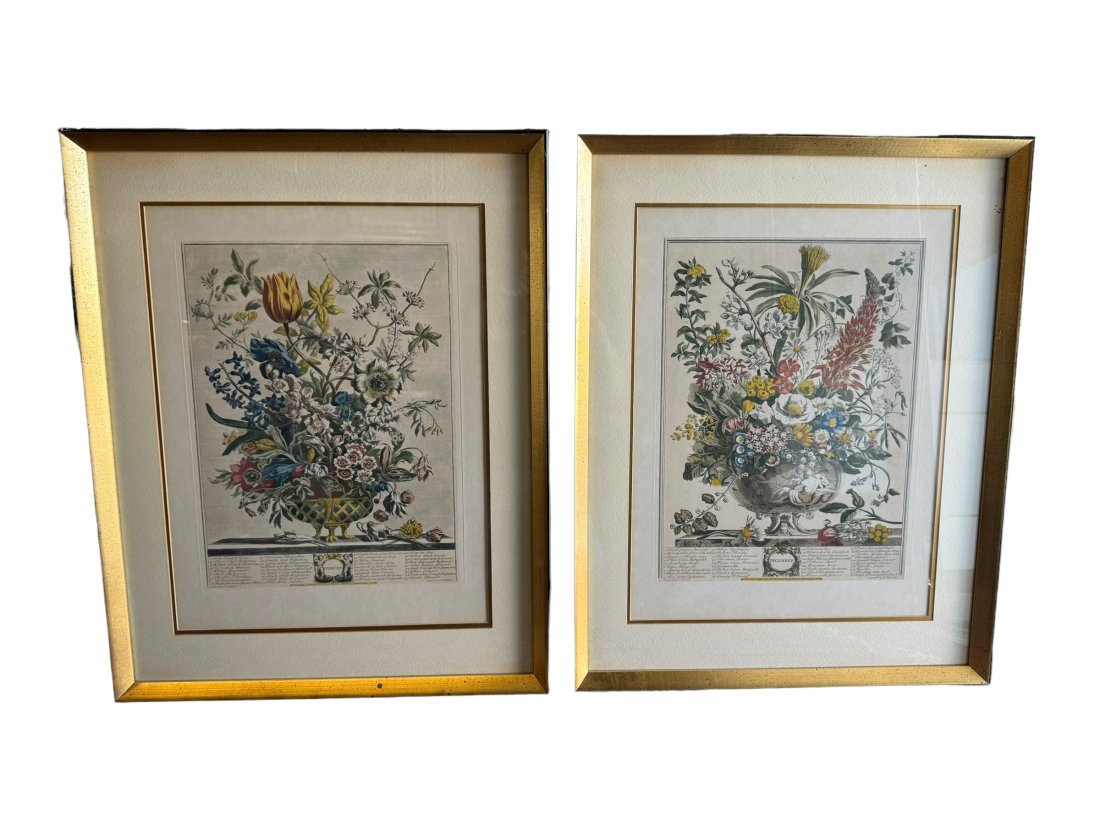 Antique Engraving Artwork Flora Bouquet by Henry Fletcher 1730, London (1 of 3)