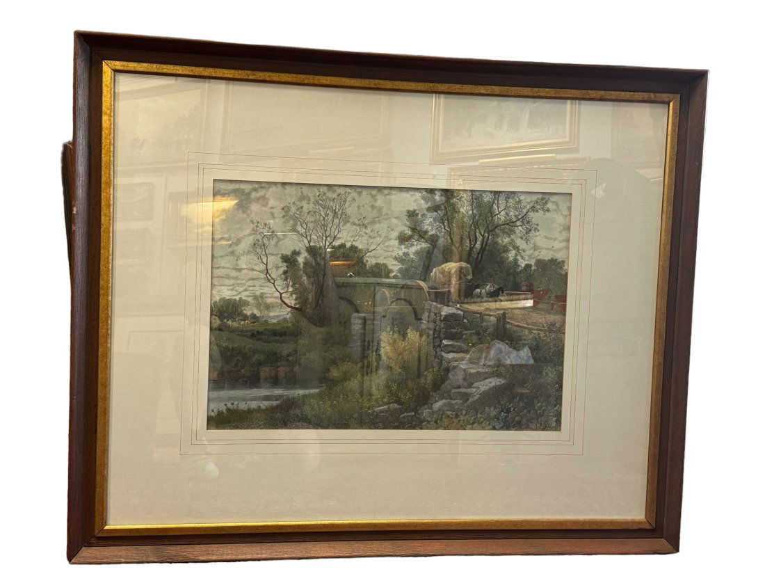 The Old Mill Stream by Albert Bellows: The Old Mill Stream by Albert Bellows, hand painted oil print. overall H 34.5" W 42"