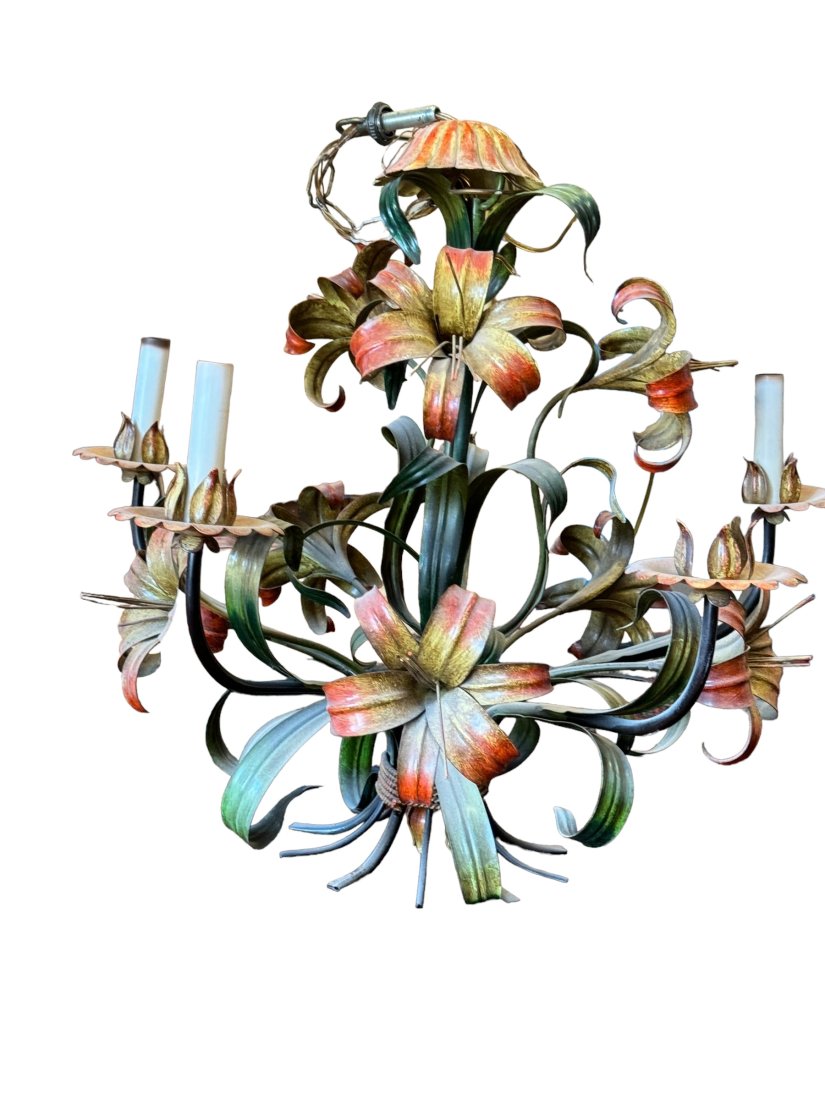 Tole painted 5 light chandelier (1 of 2)