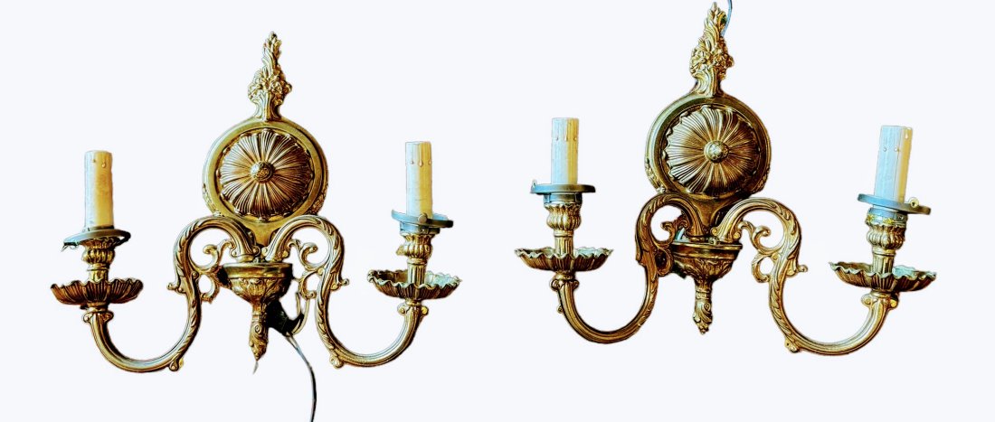 Pair bronze 2 light wall sconces (1 of 2)