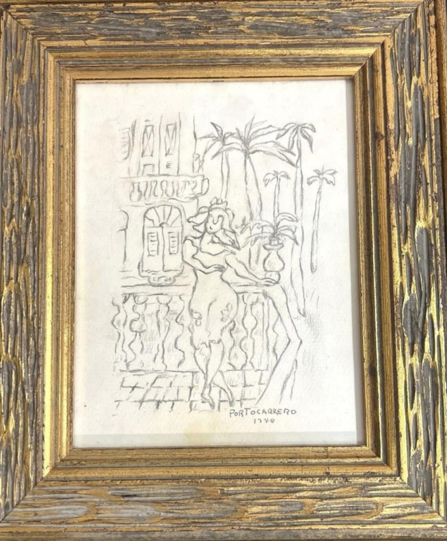 Rene Portocarrero- (1.912-1985) Cuban Drawing on paper: Rene Portocarrero- (1912-1985)CubanDrawing on paper With frame 11.25 x 9.40 inch Dated 1948