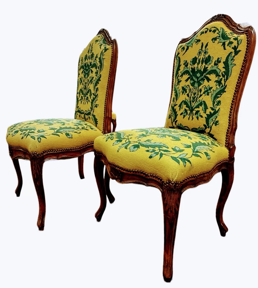Pair of French Louis XV style walnut side chairs late 19th to early 20th c. (1 of 3)