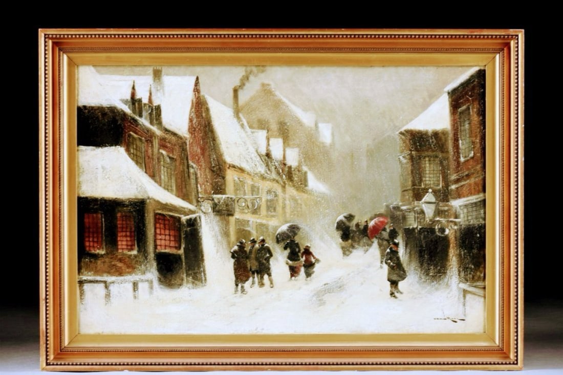 DUTCH SCHOOL, A PAINTING, "Winter Street Scene," 19th /20th CENTURY, (1 of 10)