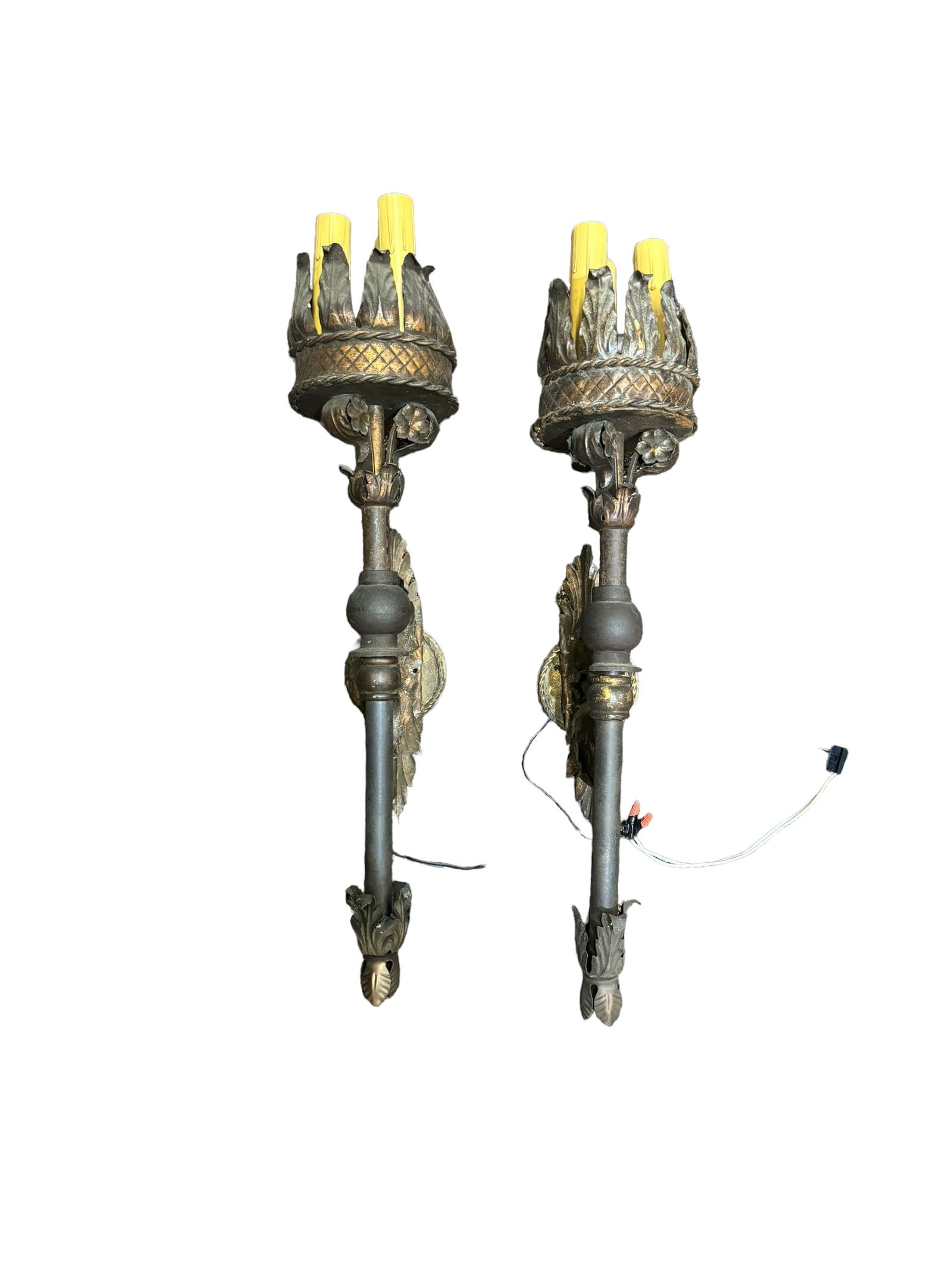 Pair of Renaissance style antique iron wall sconces.  H 30" (1 of 2)