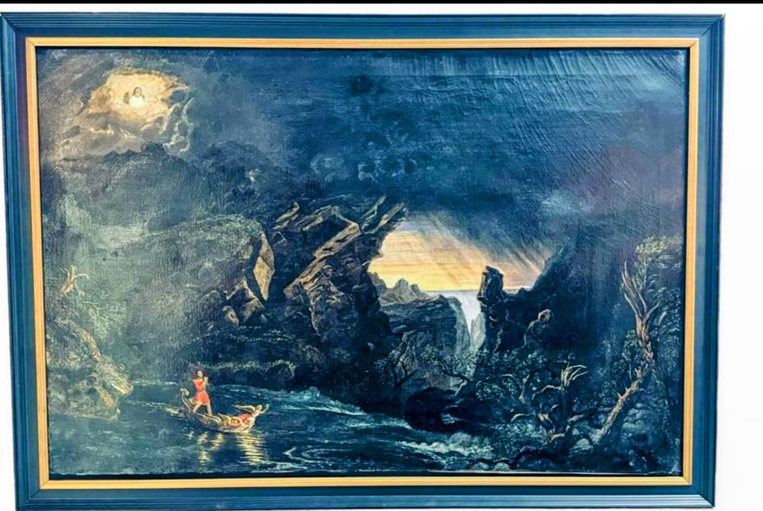 Thomas Cole (after)19cHudson River Valley school oil on canvas titled voyage of life.: Thomas Cole (after)19cHudson River Valley school oil on canvas title Voyage of life 49”x34”