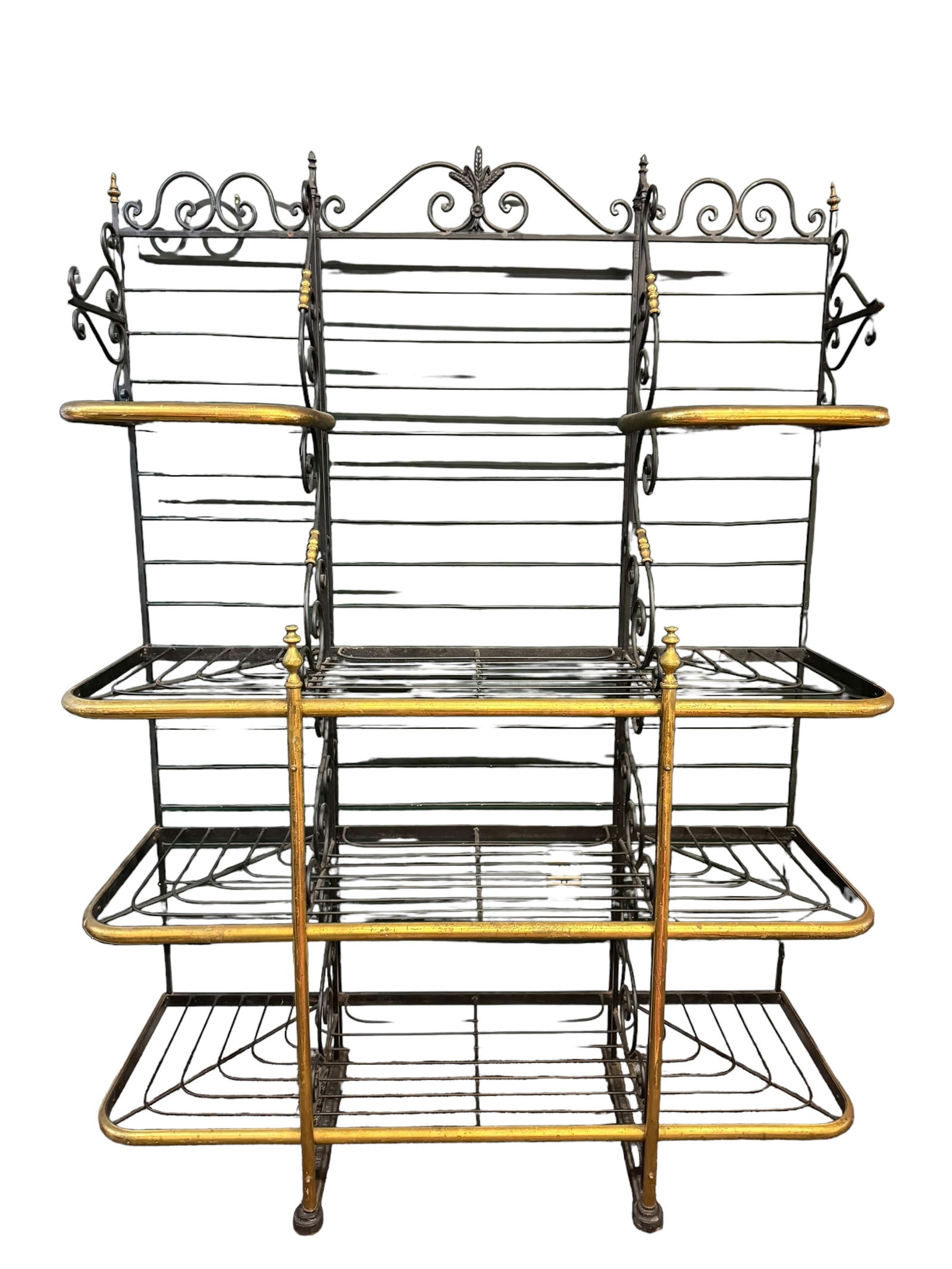 French 19th C iron and brass bakers rack (1 of 4)
