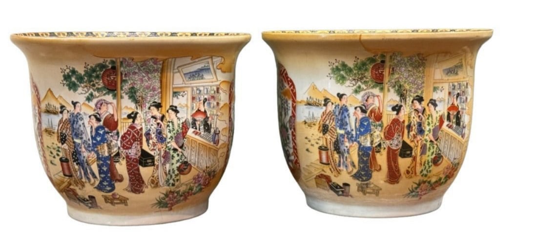 Pair of Oriental porcelain planters. (1 of 3)