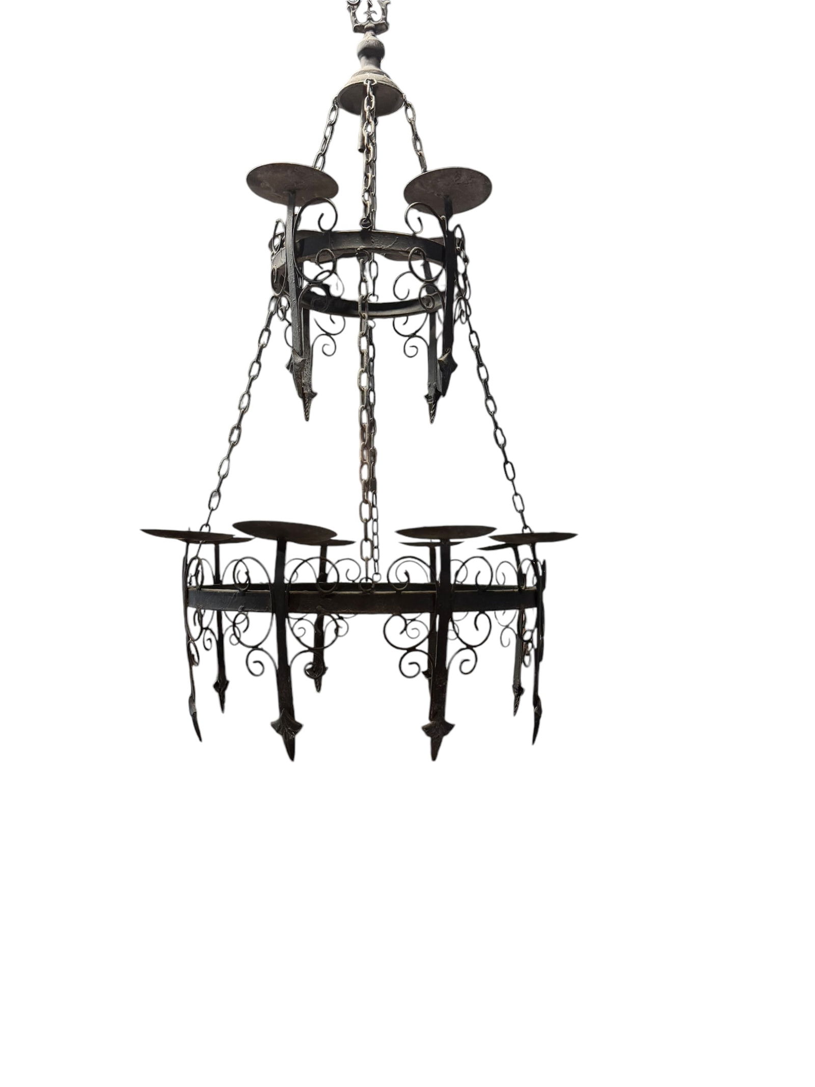 Black Wrought Iron Indoor/Outdoor 12 Candle Chandelier: Black Wrought Iron Indoor/Outdoor 12 Candle Chandelier. H36” D16”