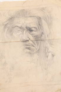 LOUIS MARAK Native American Drawing on Canvas: A pencil on canvas sketch of a Native American Indian by listed artist Louis Marak (American, b. 1930). Unstretched. Unframed. Provenance: From the estate of Philomene Dosek Bennett and Lou Marak.