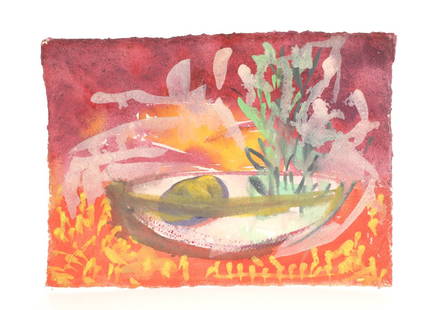 PHILOMENE BENNETT Watercolor Contemporary Painting: A still life watercolor painting on hand made paper by listed artist Philomene Dosek Bennett (American, b. 1935). Unsigned. Provenance: From the estate of Philomene Dosek Bennet & Louis Marak.