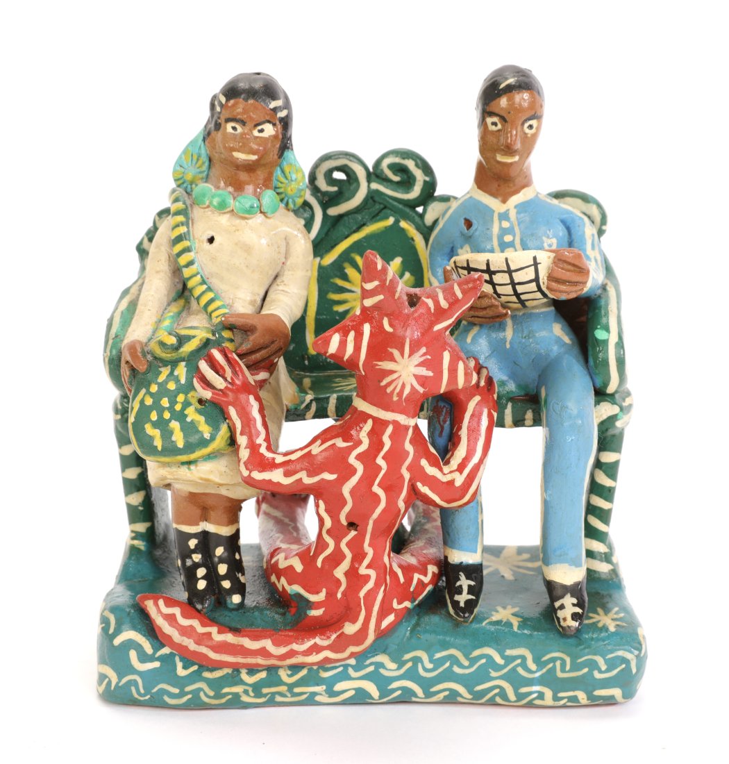 Mexican Terra Cotta Pottery Figural Group w/ Devil (1 of 8)