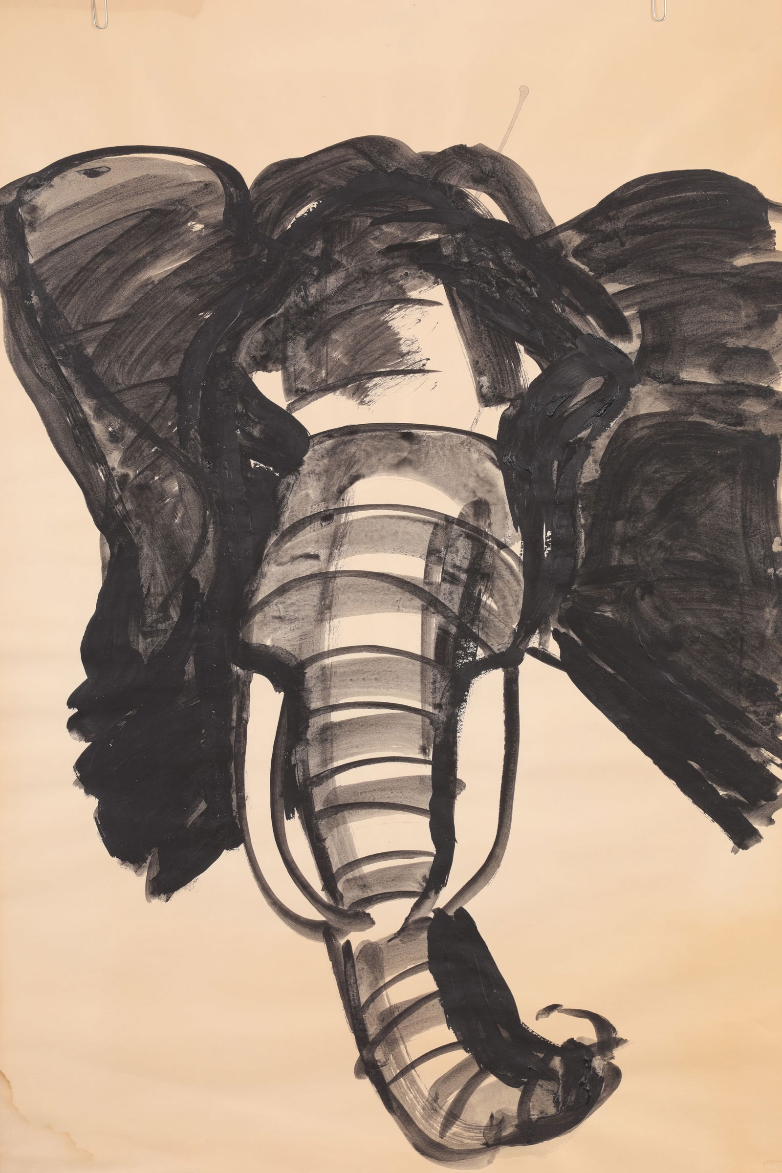 LOU MARAK Elephant Painting 1960's: An ink on paper painting of an elephant by listed artist Louis Marak. Unsigned. Provenance: From the estate of Philomene Dosek Bennet and Lou Marak. Dimensions:H: 36" x L: 24: x W: 1/16" (flat)