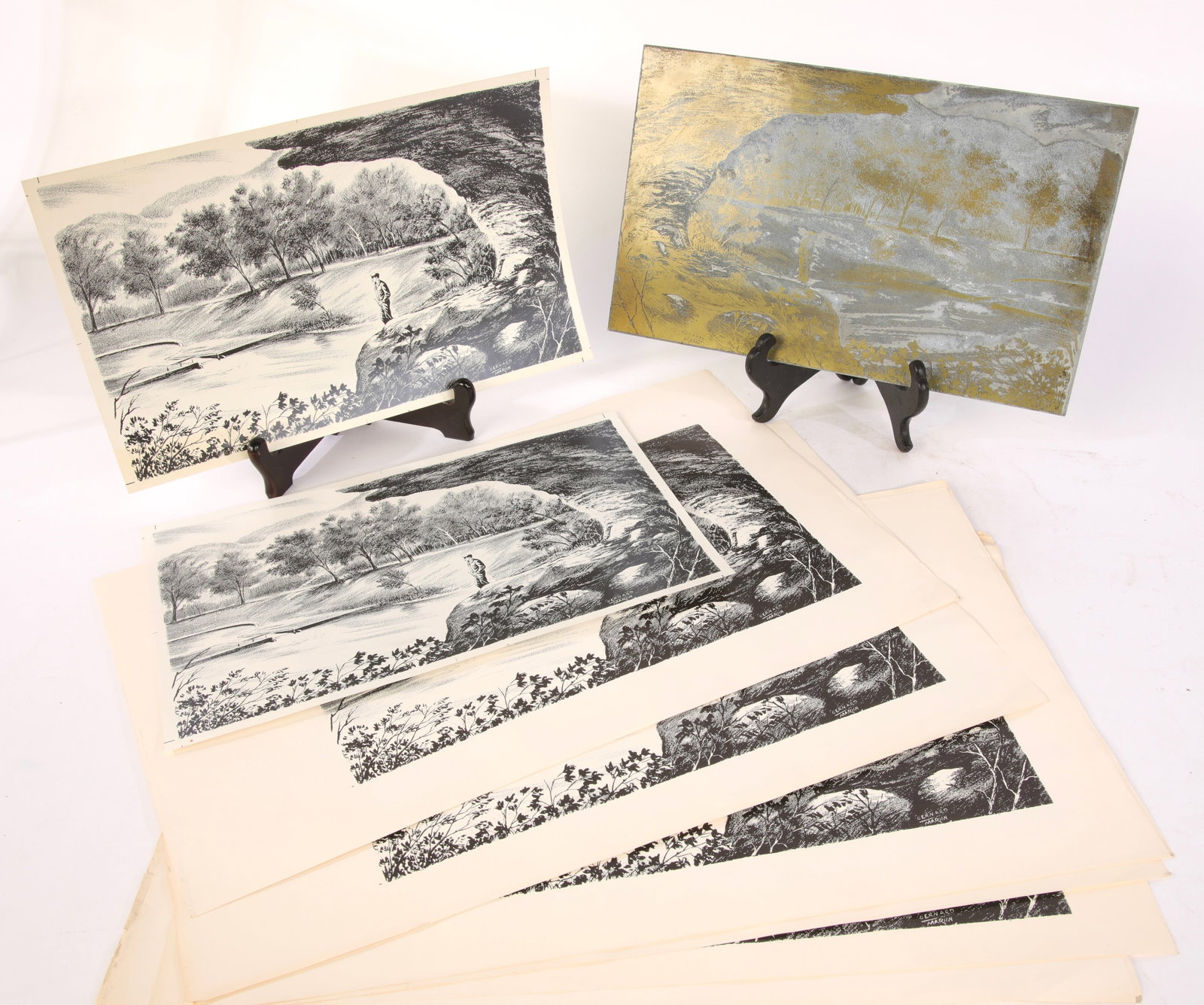 BERNARD MARTIN Orig. Engraved Printers Plate & 9 Prints THOMAS HART BENTON Student (1 of 6)