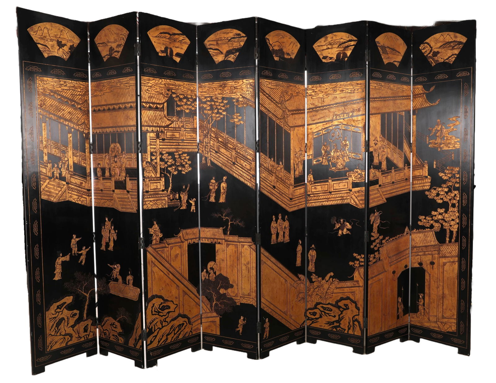 JAPANESE LACQUER ROOM SCREEN Palace Scene 8 ft x 12 ft (1 of 12)
