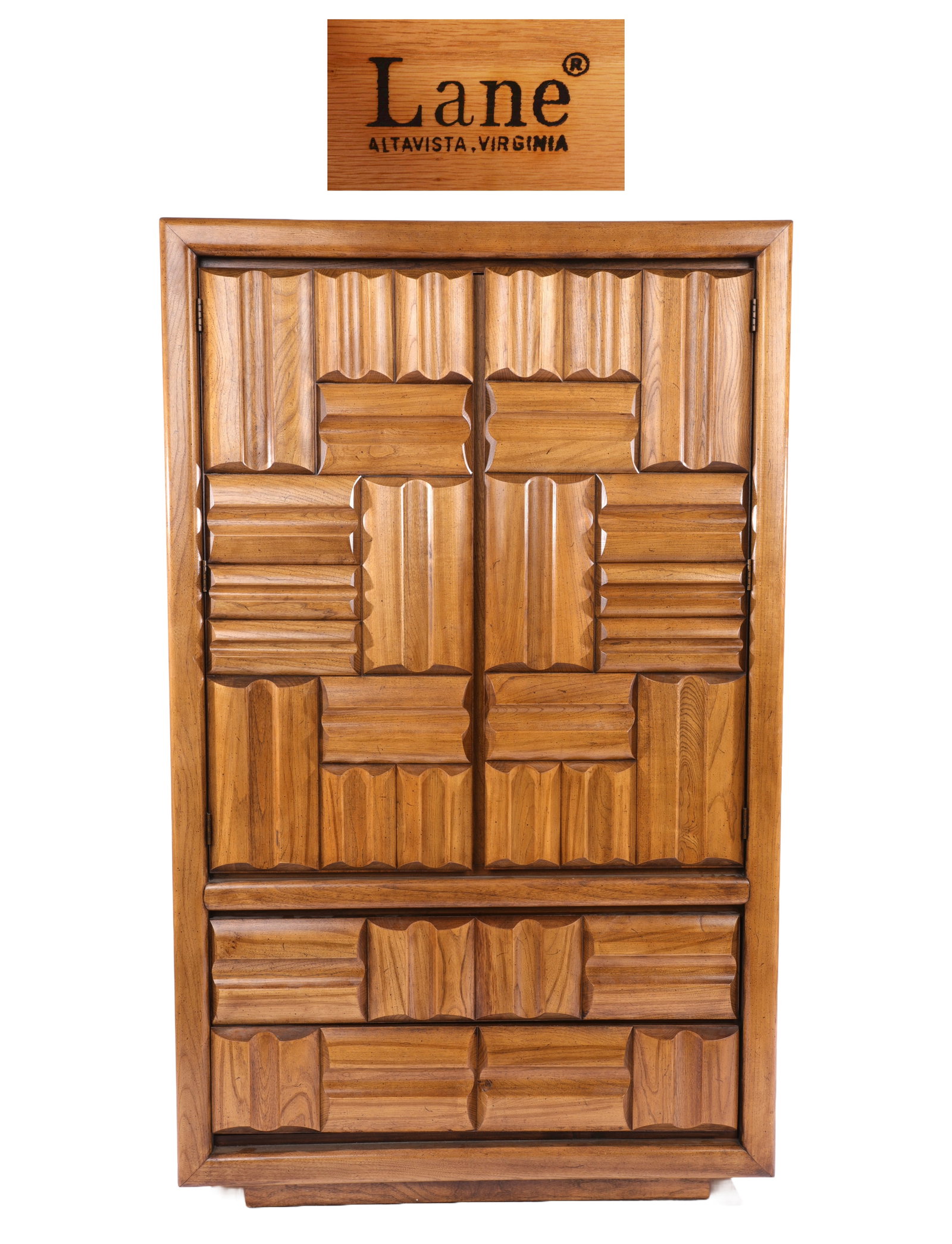 LANE BRUTALIST Geometric Form Armoire/Entertainment Cabinet Mid-Century Modern (1 of 8)