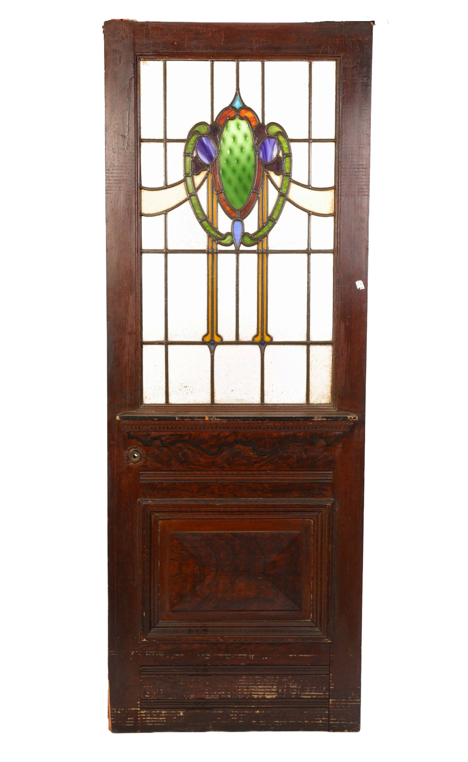 VICTORIAN STAINED GLASS WINDOW BURLED WOOD DOOR (1 of 11)