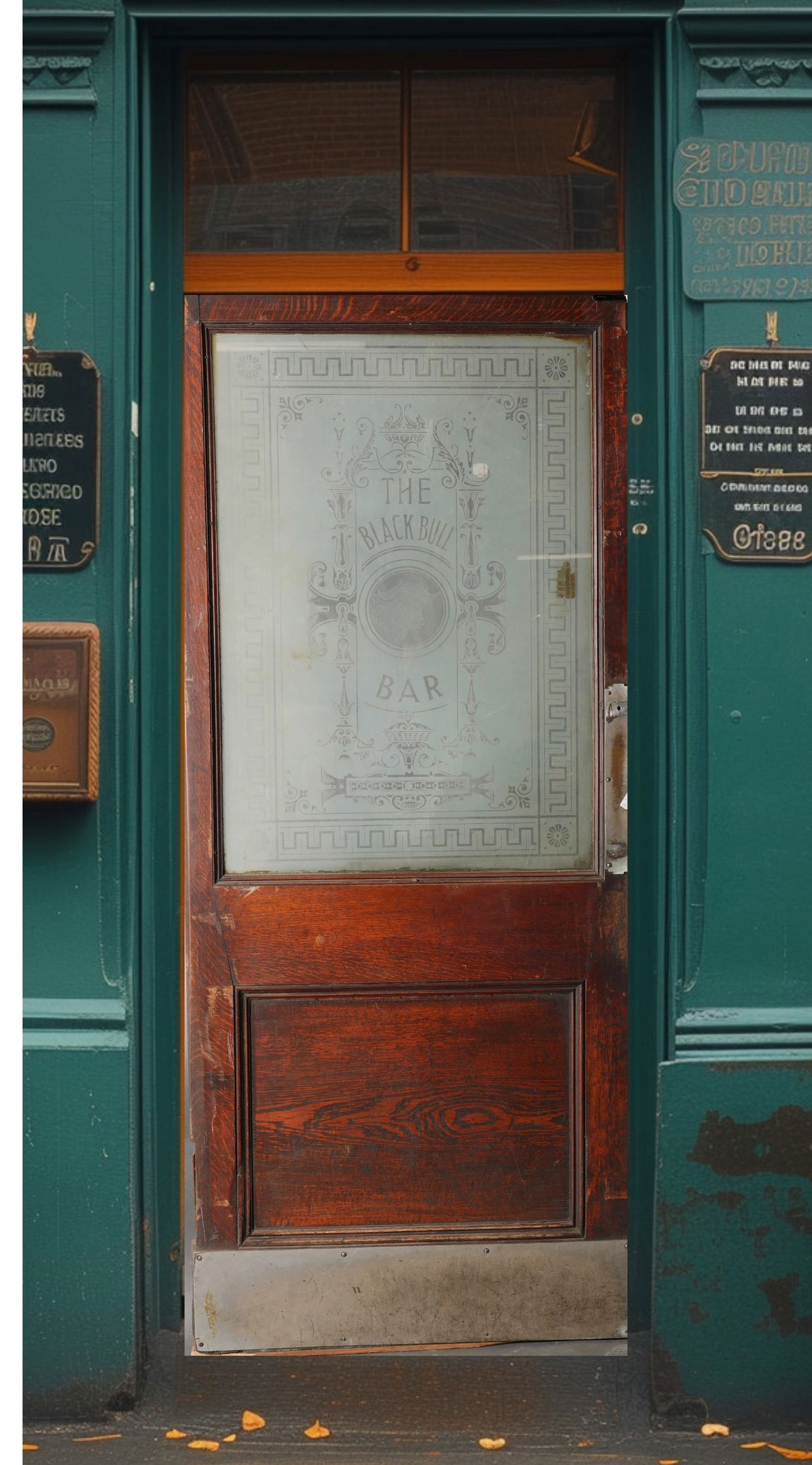 THE BLACK BULL BAR Victorian Etched Glass English Pub Door (1 of 9)