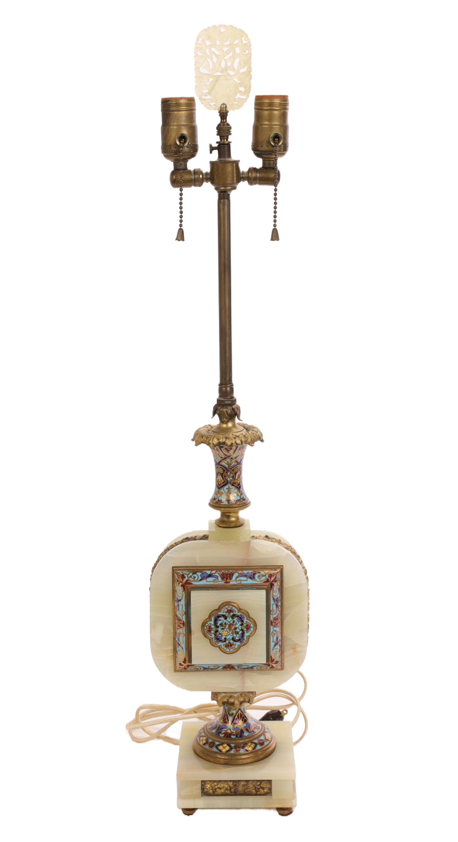 ANTIQUE CHINESE ALABASTER CLOISONNÉ LAMP W/ JADE FINIAL (1 of 9)