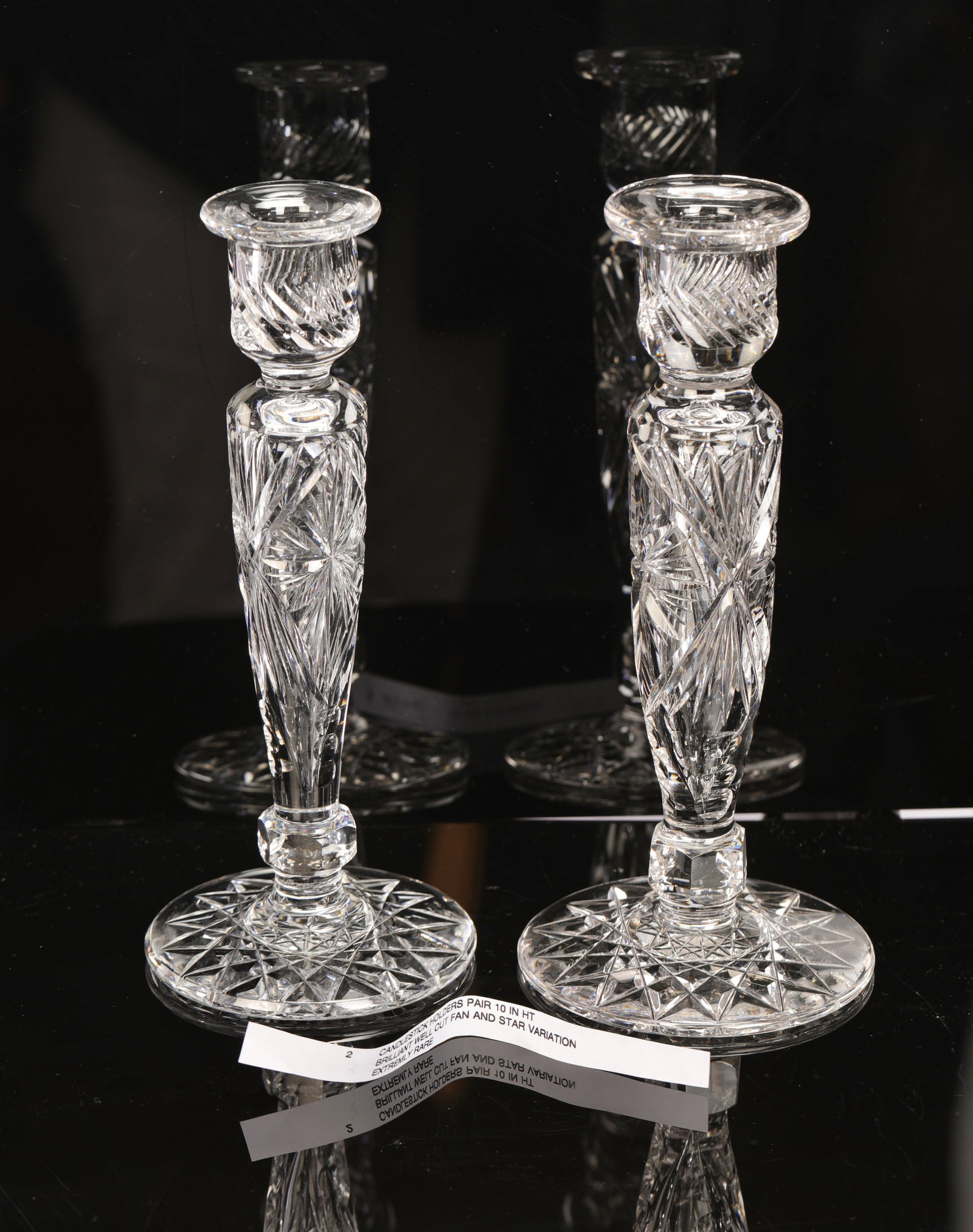 ANTIQUE CANDLE STICKS PAIR AMERICAN BRILLIANT CUT CRYSTAL FAN & STAR (1 of 8)