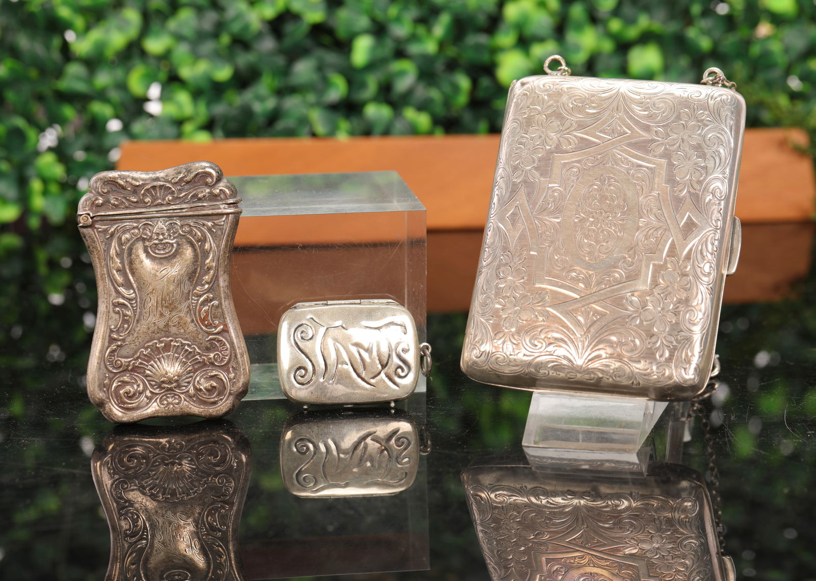 3 ART NOUVEAU STERLING SILVER CIGARETTE, STAMP, MATCH CASES (1 of 12)