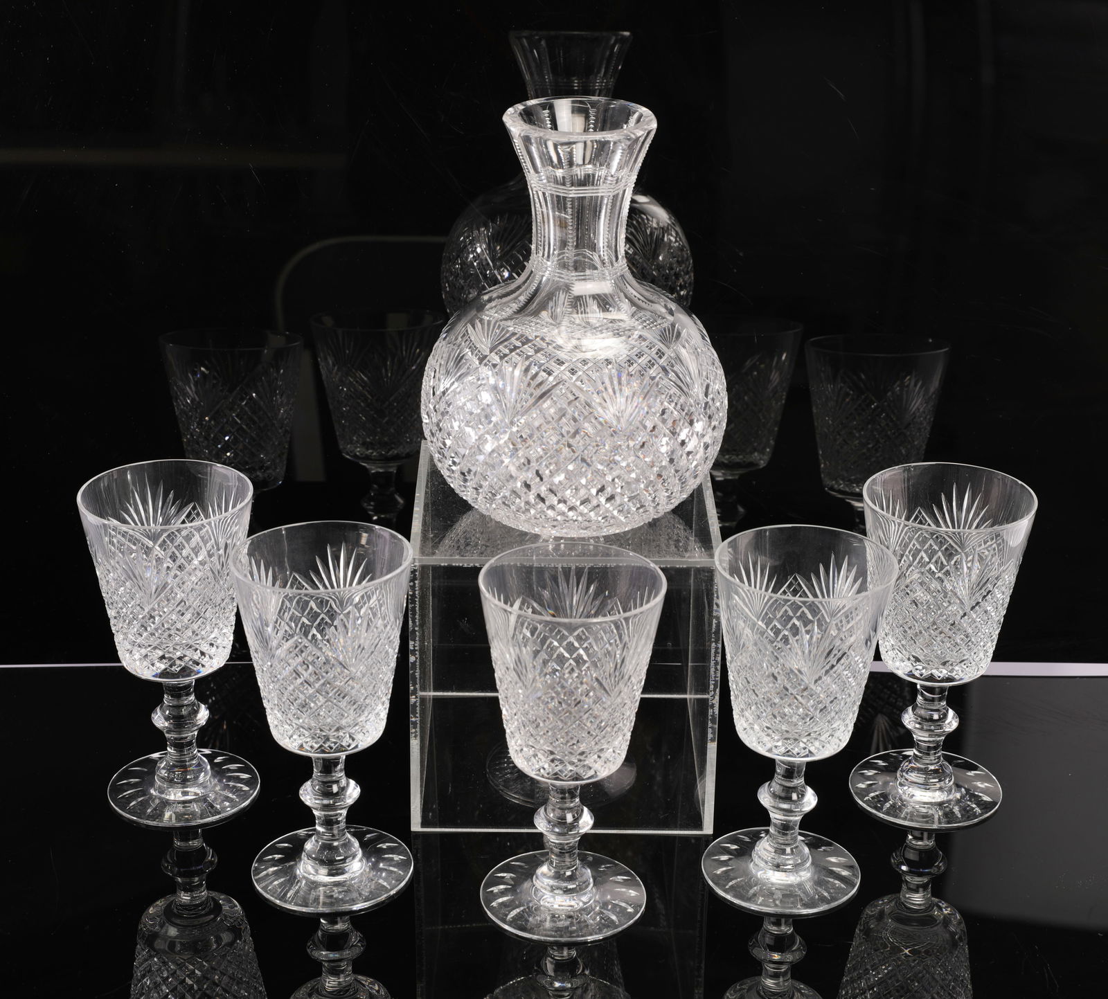 HAWKES CUT CRYSTAL WATER CARAFE & MATCHING STEMMED GLASSES (1 of 10)