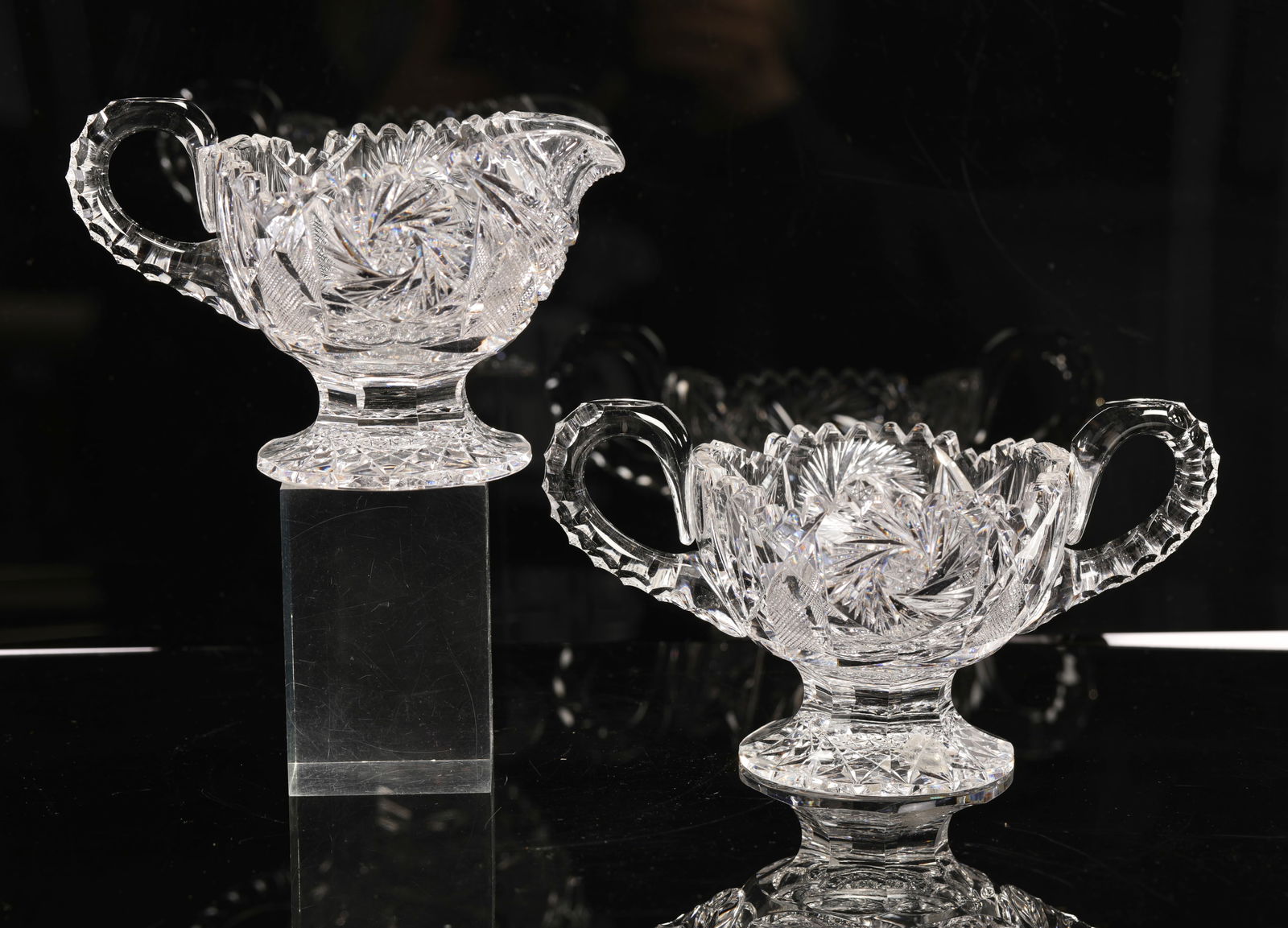 19th c. FRY AMERICAN BRILLIANT CRYSTAL CREAM & SUGAR DISHES (1 of 10)