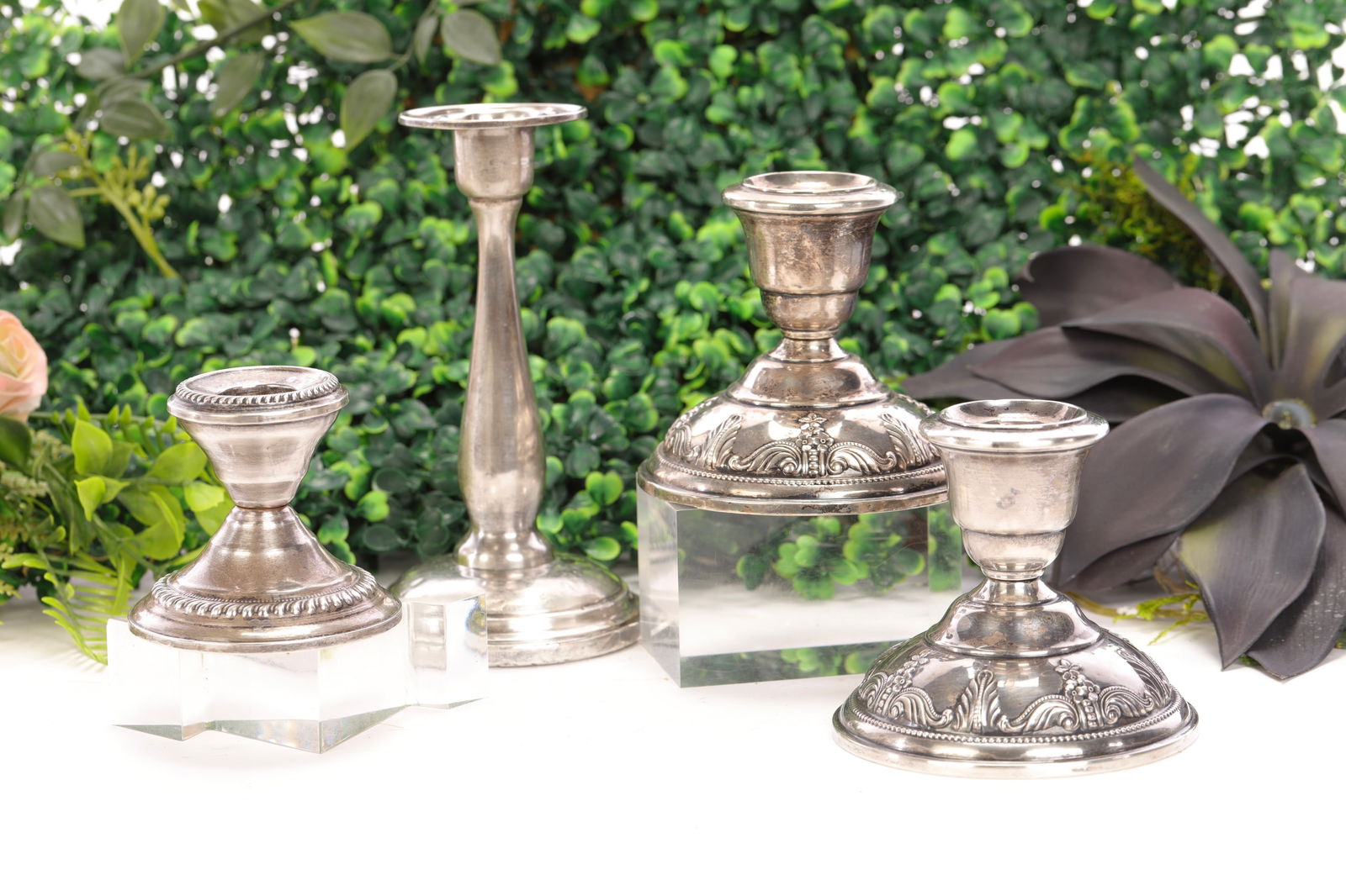 4 ANTIQUE STERLING SILVER WEIGHTED CANDLESTICKS (1 of 12)