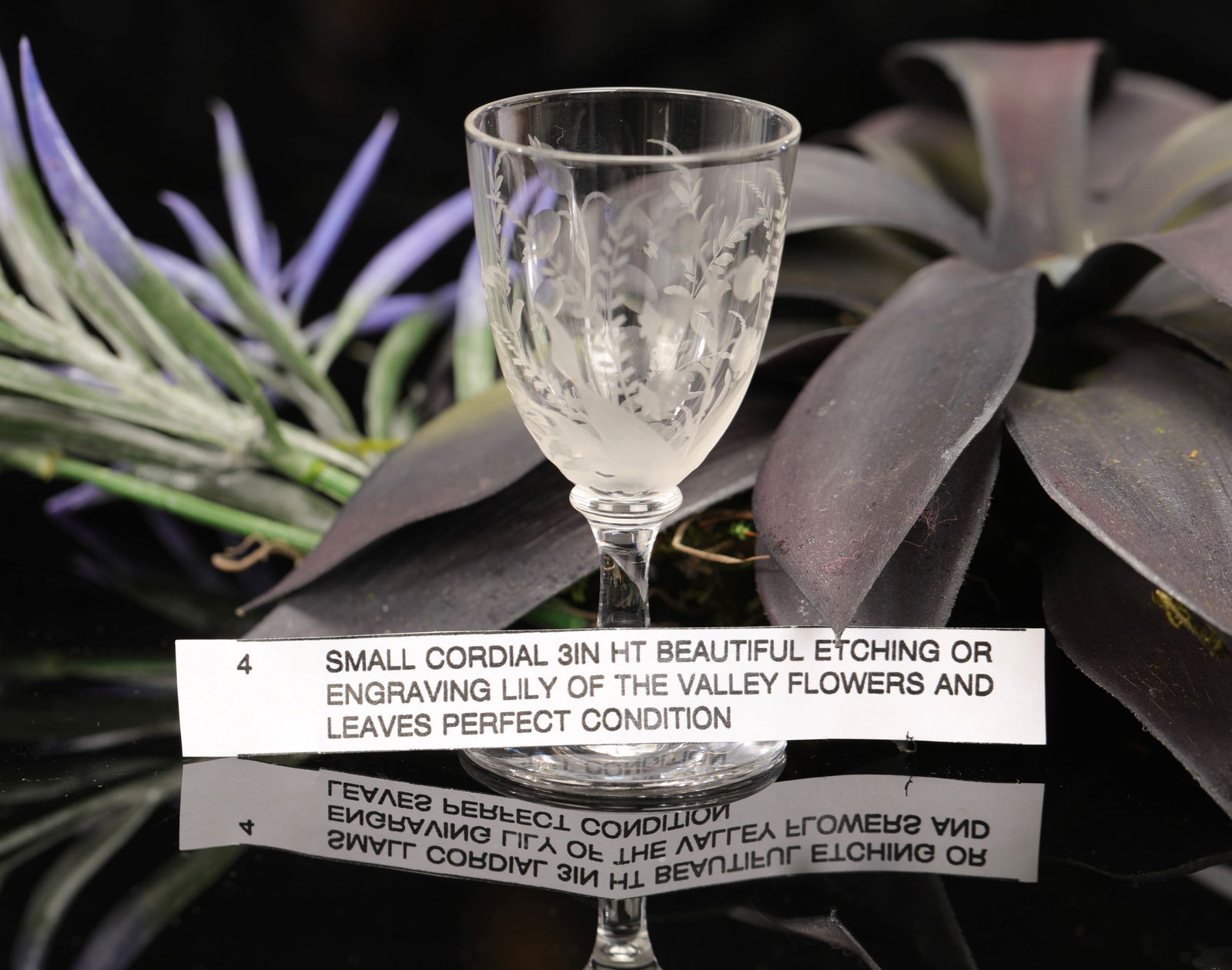 ANTIQUE ETCHED GLASS CORDIAL LILY OF VALLEY (1 of 6)